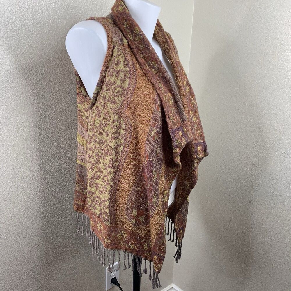 Anu Women's Wool Embroidered Draped Open Front Vest Cardigan Multicolor Sz M